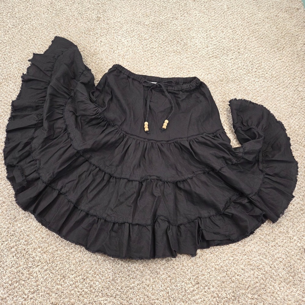 VTG The North Face A5 Series Tiered Midi Skirt Women S Black Boho Cottagecore